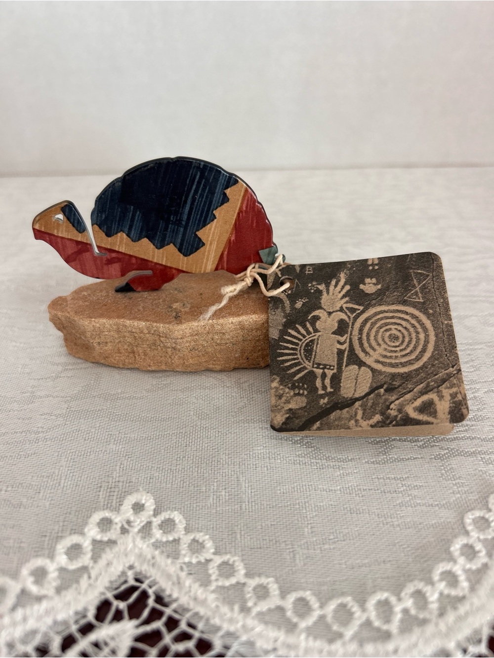 Vintage LaZart Lazer Cut Metal Sacred Turtle Petroglyph on Sandstone with Tag